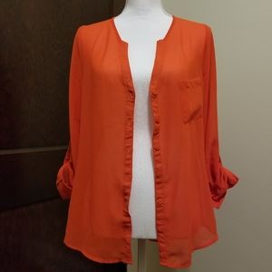 Six Degrees orange sheer button down size Small